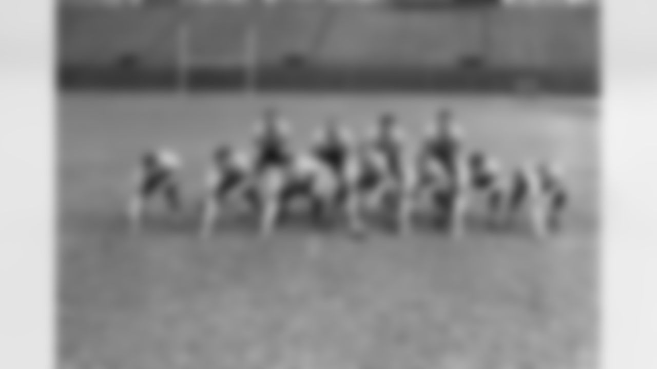 The Chicago Bears pose in their starting line up at Griffith Stadium in Washington, D.C., on Dec. 7, 1940. The Bears face the Washington Redskins in the NFL Championship game tomorrow. The players, from left, are, George Wilson, right end; Lee Artoe, tackle; George Musso, guard; Clyde Turner, center; Dan Fortmann, guard; Joe Stydahar, tackle, and Bob Nowaskey, left end. In backfield from left, are, George McAfee, halfback; Bill Osmanski, fullback; Sid Luckman, quarterback; and Ray Nolting, halfback. (Associated Press)