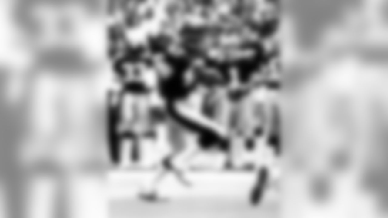 Hall of Fame defensive back Mel Blount of the Pittsburgh Steelers makes an interception and heads upfield in a 17 to 10 win over the Houston Oilers on 10/02/1983. (William R. Amatucci Sr./NFL)