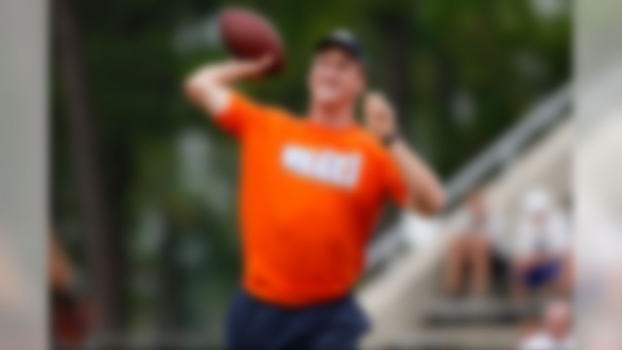 Denver Broncos quarterback Peyton Manning throws the ball to a receiver during the Manning Passing Academy at Nicholls State University on Saturday July 13, 2013 in Thibodaux, Louisiana. (Aaron M. Sprecher/NFL)