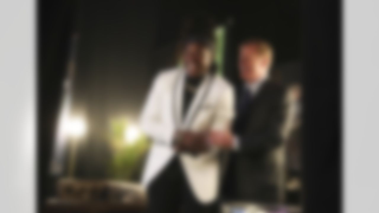 Central Florida linebacker Shaquem Griffin waits in the green room with NFL Commissioner Roger Goodell during the 2018 NFL Draft.