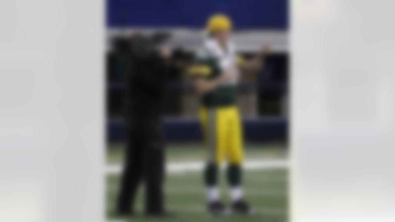 Green Bay Packers' Aaron Rodgers waits for the start of media day for NFL football Super Bowl XLV Tuesday, Feb. 1, 2011, in Arlington, Texas. (AP Photo/David J. Phillip)