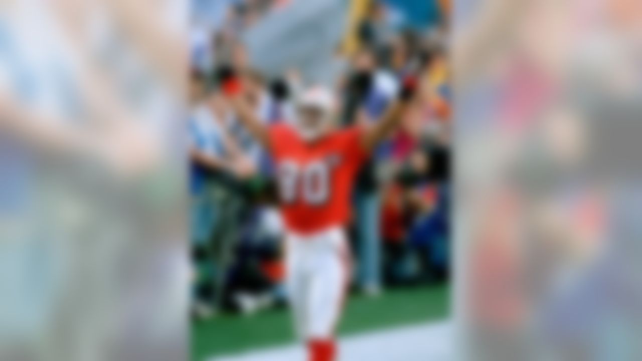 The list of NFL records held by Jerry Rice goes on forever. A few of his career marks: touchdowns (208), receptions (1,549) and receiving yards (22,895). Rice also delivered in three Super Bowl wins with the 49ers and holds multiple all-time records in the big game, including touchdowns (8), receptions (33) and receiving yards (589). Rice was the MVP of Super Bowl XXIII after catching 11 passes for 215 yards and a touchdown in San Francisco's 20-16 win over the Bengals.  (AP Photo/Andrew Innerarity)