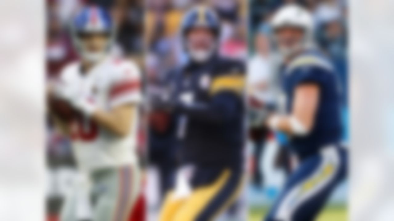 Three quarterbacks -- Eli Manning, Ben Roethlisberger and Philip Rivers -- passed the 50,000 career passing yards milestone in 2017. They join Drew Brees and Tom Brady as the five active QBs to amass 50,000 career passing yards.