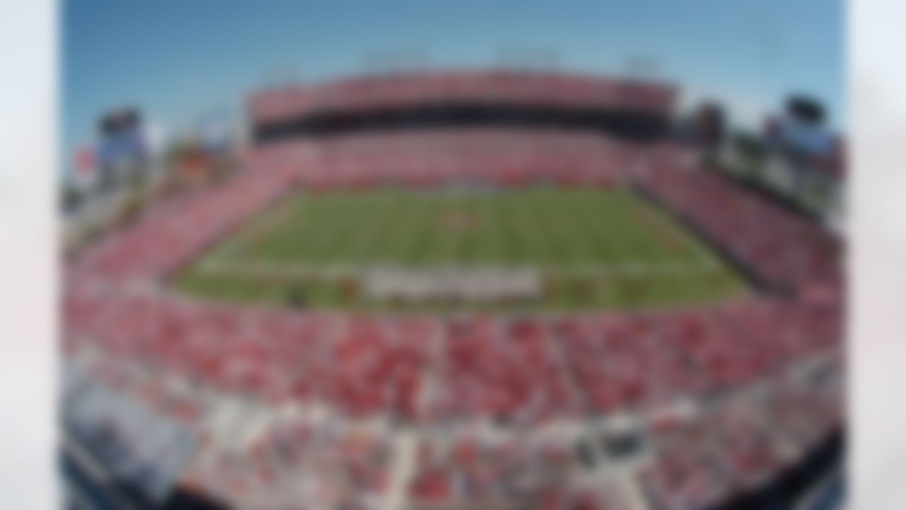 A view of Raymond James Stadium during pregame ceremonies before the Carolina-Tampa Bay game, September 24, 2006. The Panthers defeated the Bucs 26-24. Photo by Getty Images.