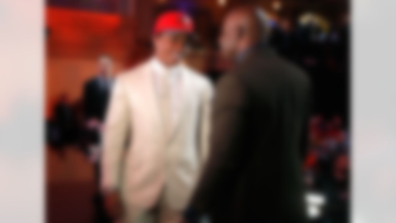 Florida cornerback Vernon Hargreaves is interviewed on the stage after being drafted by the Tampa Bay Buccaneers during the 2016 NFL Draft at the Auditorium Theatre on Thursday, April 28, 2016 in Chicago. (Ben Liebenberg/NFL)