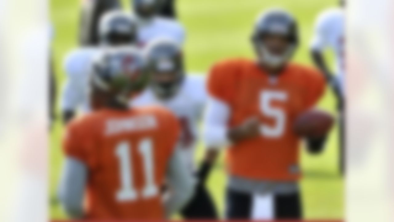 Tampa Bay Buccaneers quarterback Josh Freeman is seen during practice at Pennyhills Park in Surrey, England on October 20, 2011. (Sean Ryan/NFL)
