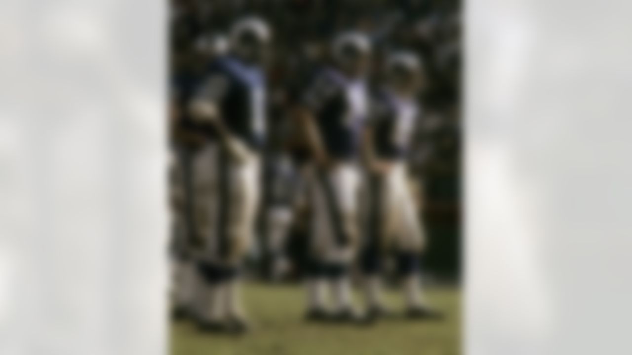 Los Angeles Rams defensive linemen Larry Brooks (90) and Hall-of-Famers Merlin Olsen (74) and Jack Youngblood (85) during a 10-16 loss to the Denver Broncos on November 12, 1972, at the Los Angeles Memorial Coliseum in Los Angeles, California. (AP Photo/NFL Photos)