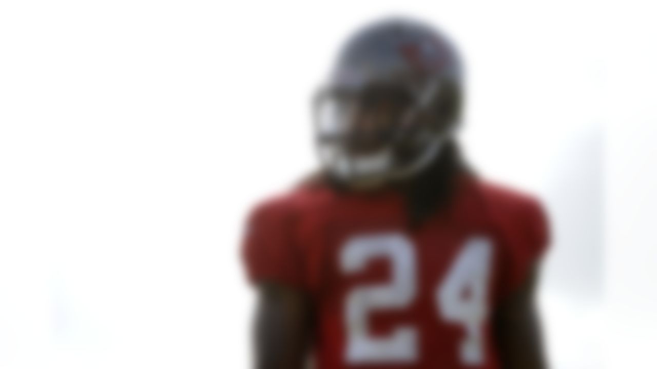 Tampa Bay Buccaneers safety Mark Barron waits for instructions during a workout at NFL football training camp, Friday, July 27, 2012, in Tampa, Fla. (AP Photo/Brian Blanco)