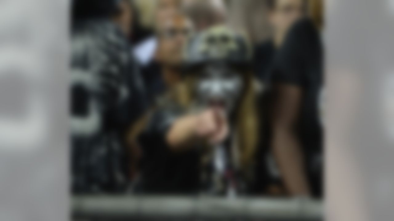 A Raiders fan cheers during the Oakland Raiders Miami Dolphins contest at Wembley Stadium in London. (Sean Ryan/NFL)