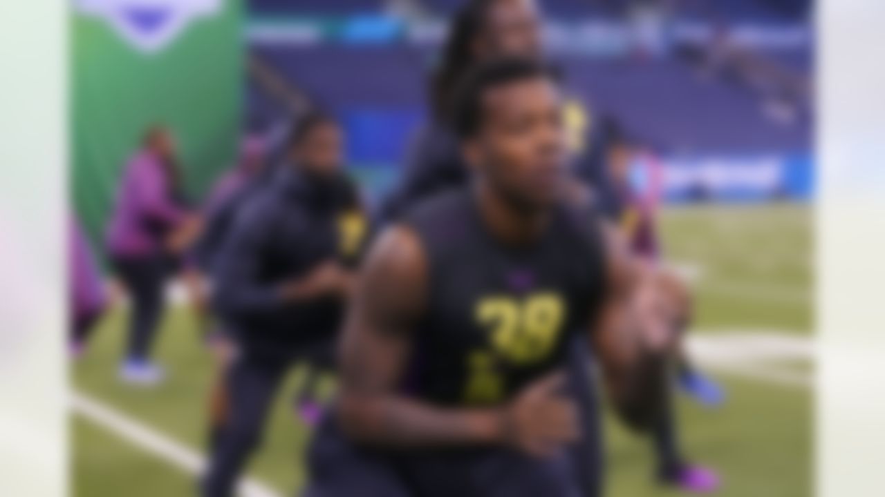 LSU defensive lineman Arden Key warms up during the 2018 NFL Scouting Combine on Sunday, March 4, 2018 in Indianapolis.