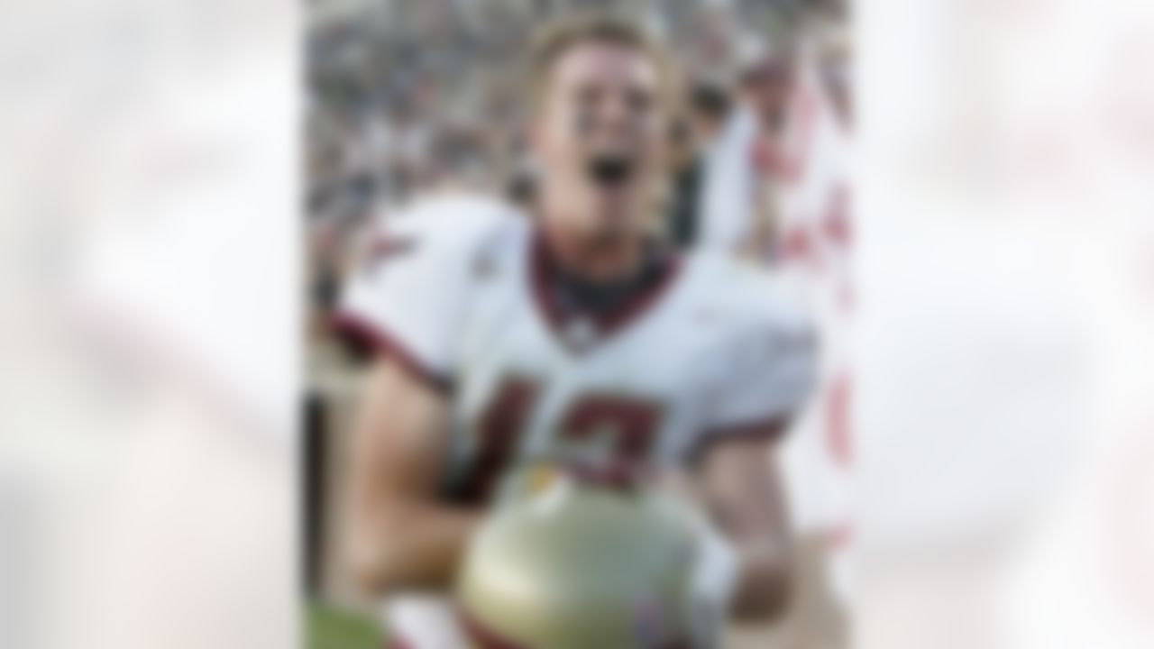 Boston College quarterback Matt Ryan celebrates his teams 24-19 win over Florida State, in a NCAA football game, Saturday, Oct. 21, 2006, in Tallahassee, Fla.(AP Photo/Phil Coale)