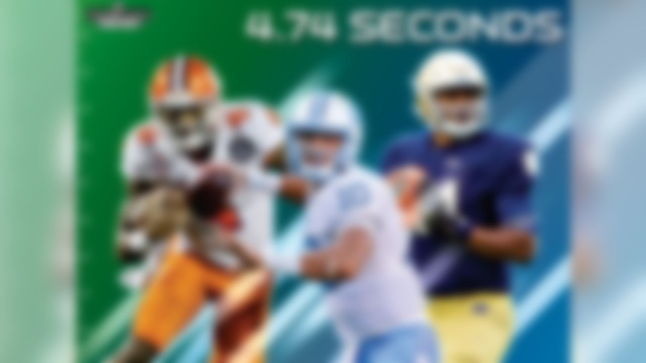 Since 2004, 37 Combine QBs have been selected in the first round of the NFL Draft. What does the average first rounder look like? He is 6-4", 230 lbs, and runs the 40-yard dash in 4.74 seconds - in other words, Andrew Luck (6-4", 234 lbs, 4.67 second 40-yard dash in 2012). For reference, prospective 2017 1st rounder Deshaun Watson is listed as 6-2", 210 lbs on the Clemson website. Mitch Trubisky is listed as 6-3", 220 lbs on the North Carolina website. DeShone Kizer is listed as 6-4", 230 lbs on the Notre Dame website.