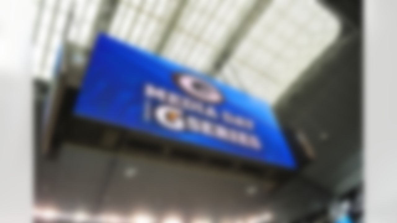 A view of the jumbo screen during Green Bay Packers Media Day at Cowboys Stadium in Arlington, Texas on February 1, 2011. (Gary A. Vasquez/NFL)