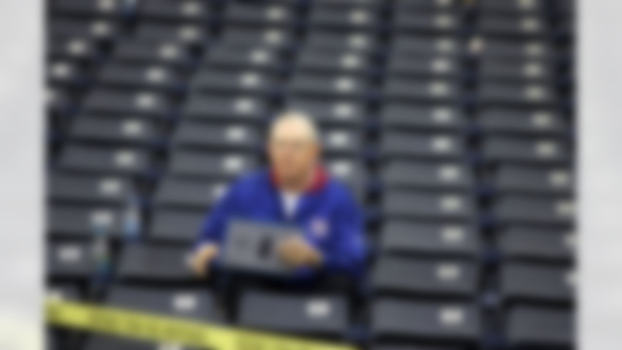 New York Giants coach Tom Coughlin watches the action at the NFL combine in Indianapolis, Saturday, Feb. 25, 2006. (AP Photo/Michael Conroy)