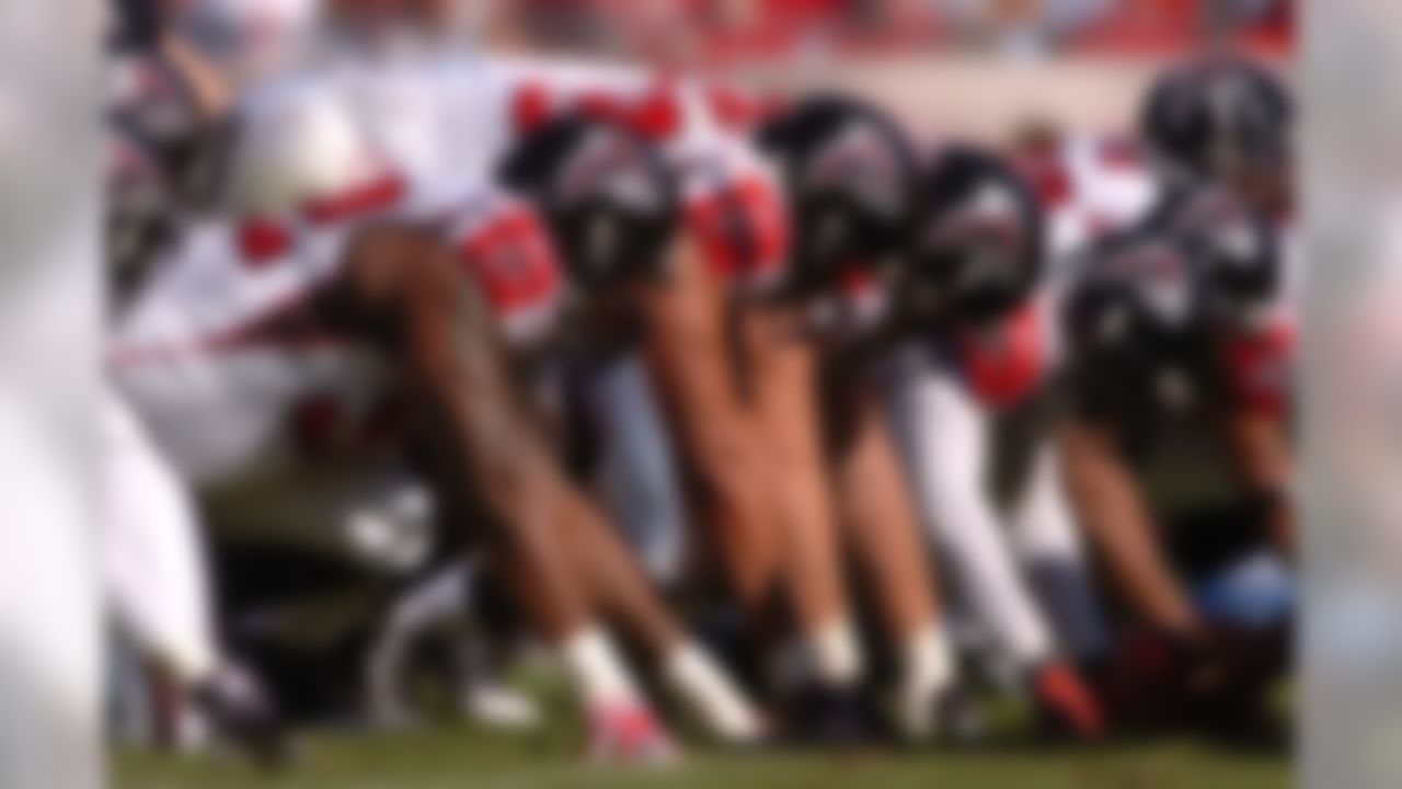 TAMPA, FL - December 16: The Atlanta Falcons defense lines up against the Tampa Bay Buccaneers at Raymond James Stadium on December 16, 2007 in Tampa, Florida. (Photo by Larry French/Getty Images)