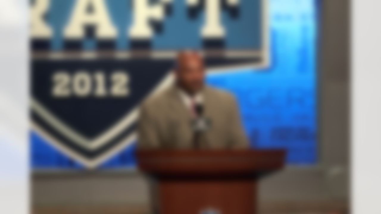 Former NFL player Dermontti Dawson at the podium during the 2012 NFL Draft at Radio CIty Music Hall in New York on April 27. (Alix Drawec/NFL)