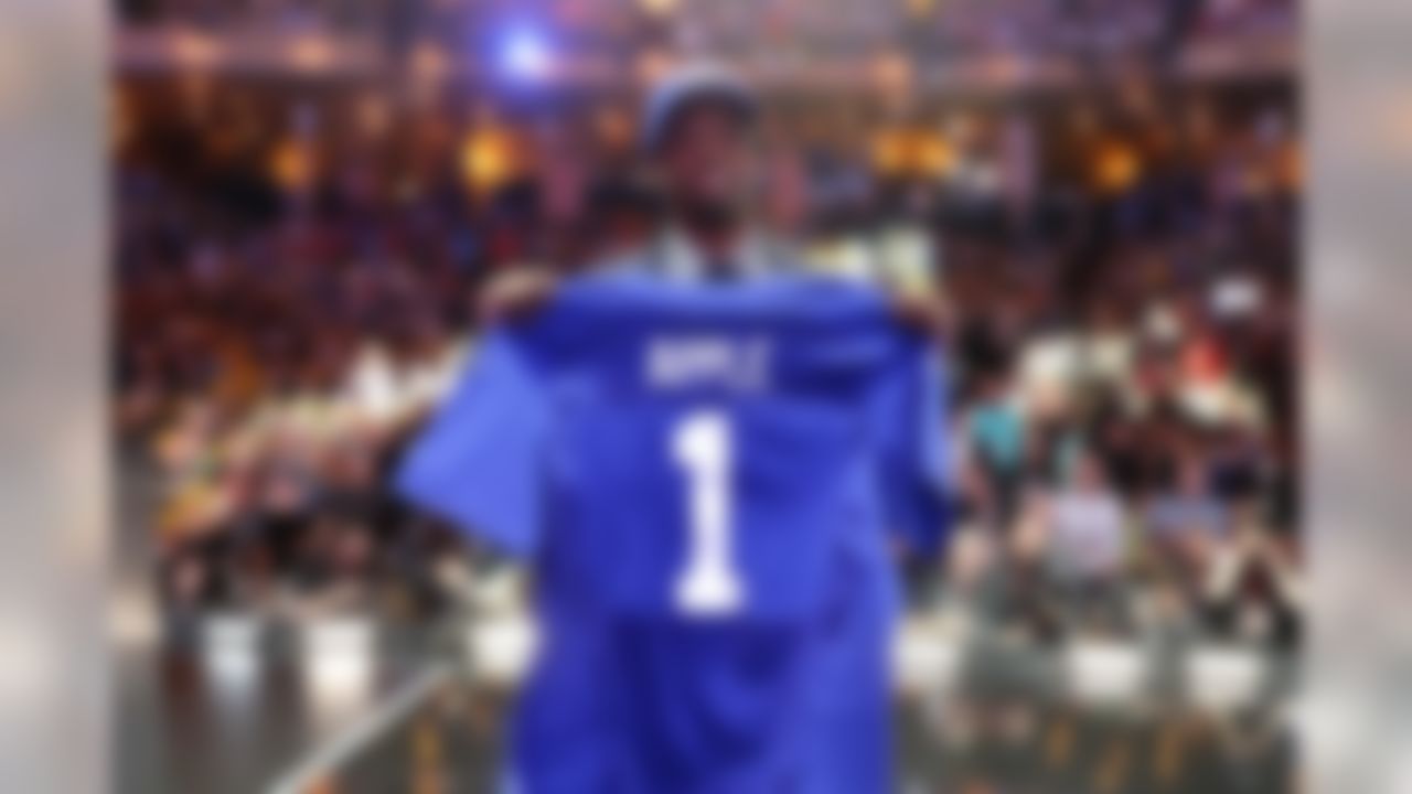 Ohio State cornerback Eli Apple poses for photos after being selected by New York Giants during the 2016 NFL Draft at the Auditorium Theatre on Thursday, April 28, 2016 in Chicago. (Ben Liebenberg/NFL)