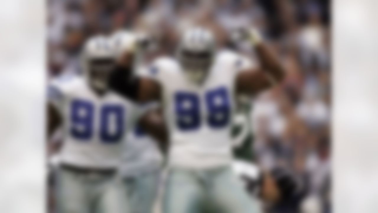 Nov 22, 2007; Dallas, TX, USA; Dallas Cowboys defensive end Chris Canty (99) celebrates after a sack against the New York Jets in the first quarter at Texas Stadium. Mandatory Credit: Brett Davis-US PRESSWIRE