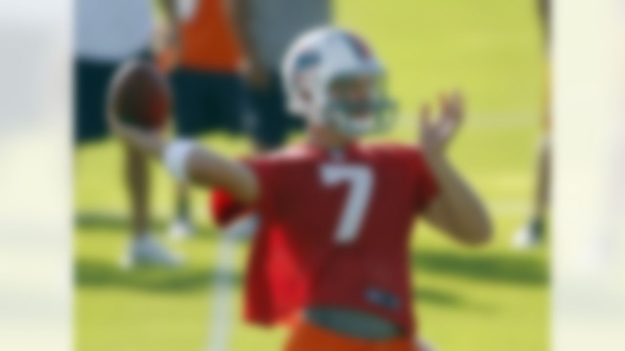 Miami Dolphins quarterback Pat Devlin practices during NFL football training camp in Davie, Fla., Friday, July 27, 2012. (AP Photo/Alan Diaz)