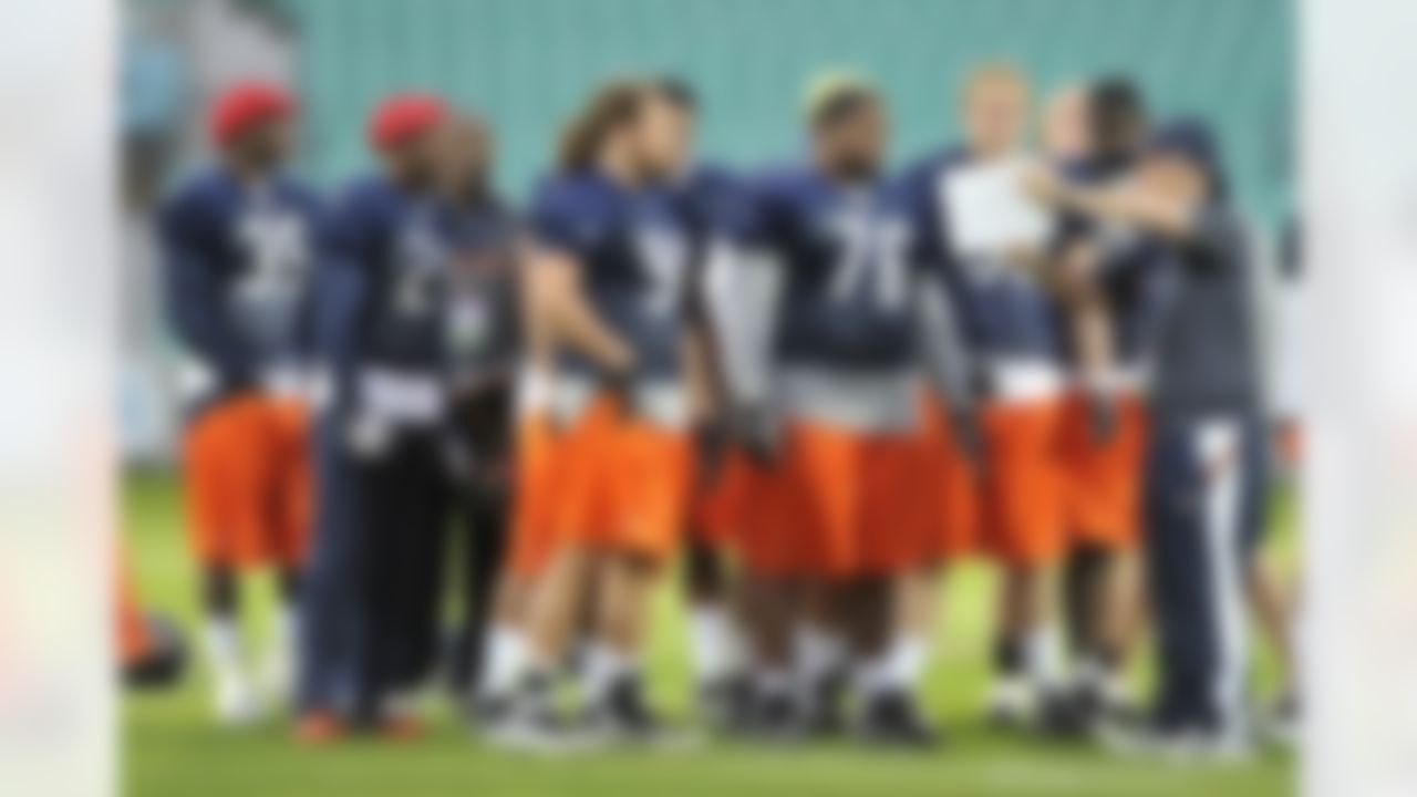 Chicago Bears players review plays during practice at The Oval Cricket Ground in London, England on October 21, 2011. (Sean Ryan/NFL)