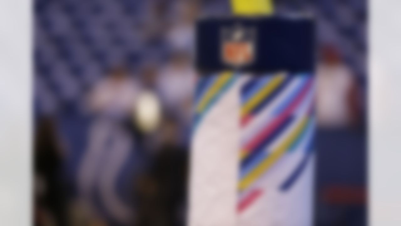 The NFL logo is seen before an NFL football game between the Indianapolis Colts and the San Francisco 49ers, Sunday, Oct. 8, 2017, in Indianapolis.