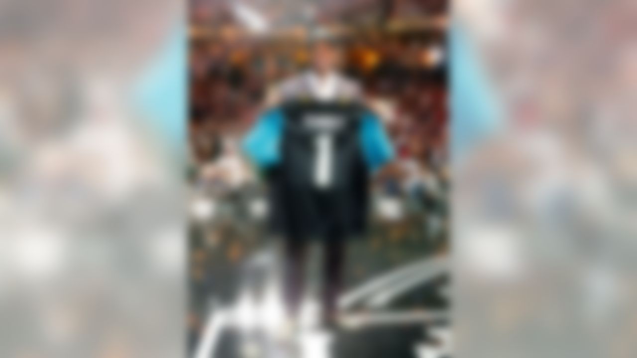 Florida State cornerback Jalen Ramsey poses for a photo on stage after being selected by the Jacksonville Jaguars during the 2016 NFL Draft at the Auditorium Theatre on Thursday, April 28, 2016 in Chicago. (Ben Liebenberg/NFL)