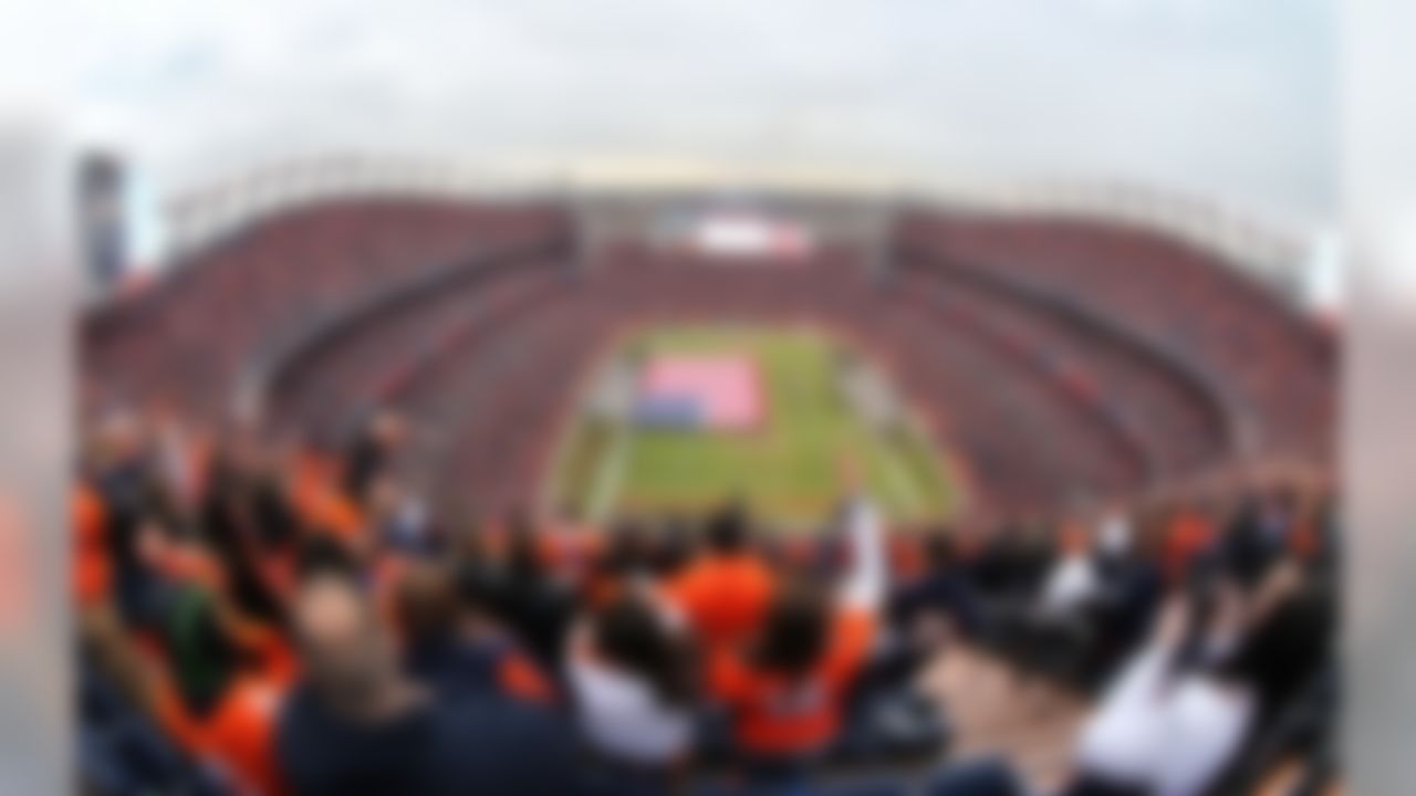 In this photo taken with a fisheye lens, fans cheer following the singing of the national anthem before the kickoff at an NFL football divisional playoff game between the Denver Broncos and the Indianapolis Colts, Sunday, Jan. 11, 2015, in Denver. (AP Photo/Brennan Linsley)