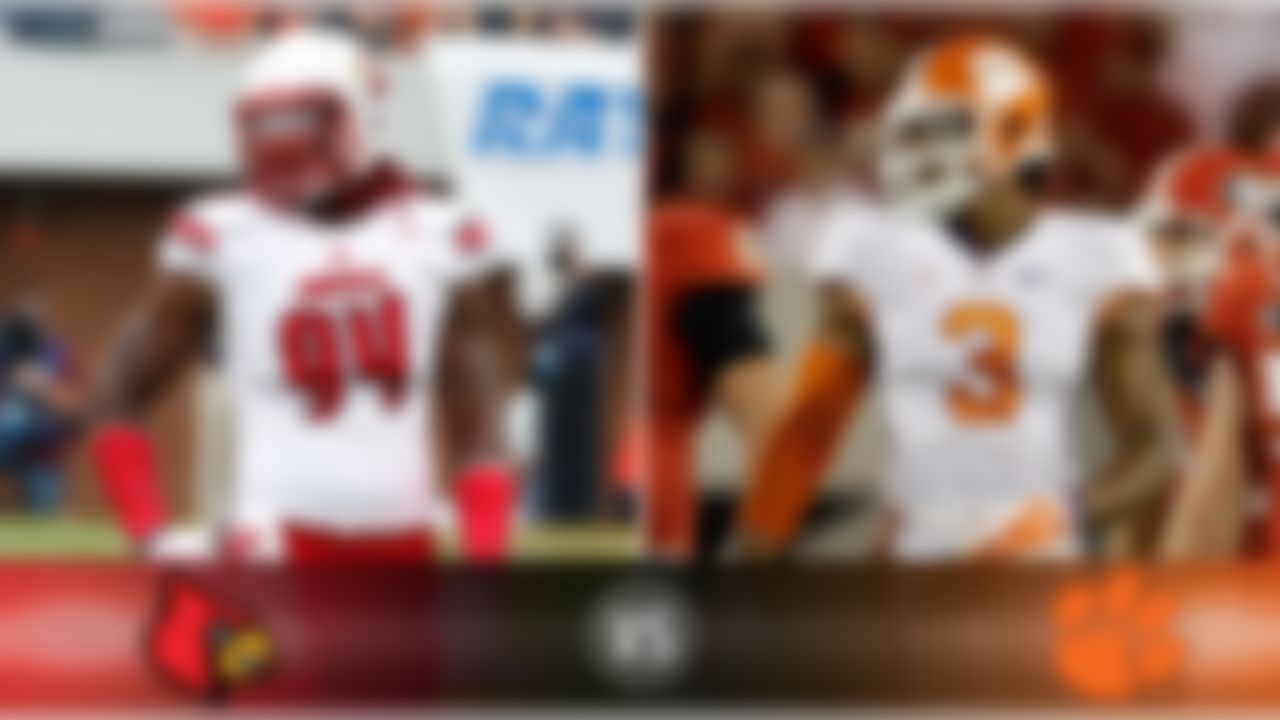 Details: Saturday, 3:30 p.m. ET, ESPNU
The skinny: Clemson looks to be the ACC's second-best team, which could get the Tigers into the Orange Bowl. Both teams have pass-rush standouts: Clemson DE Vic Beasley (above) and Louisville LB Lorenzo Mauldin (above). Clemson leads the ACC in total offense and scoring offense, and Louisville leads in total defense and scoring defense, so it will be strength vs. strength. Tigers true freshman QB Deshaun Watson has accounted for 15 TDs. Louisville's offense has been inconsistent; perhaps the expected return of star WR DeVante Parker from injury will help. Clemson is 18-2 in its last 20 home games against ACC teams.
Game picks:
Brandt: Clemson, 30-20
Brooks: Louisville, 35-31
Jeremiah: Clemson, 28-21
Fischer: Clemson, 33-13
Goodbread: Louisville, 28-24
Huguenin: Clemson, 24-16