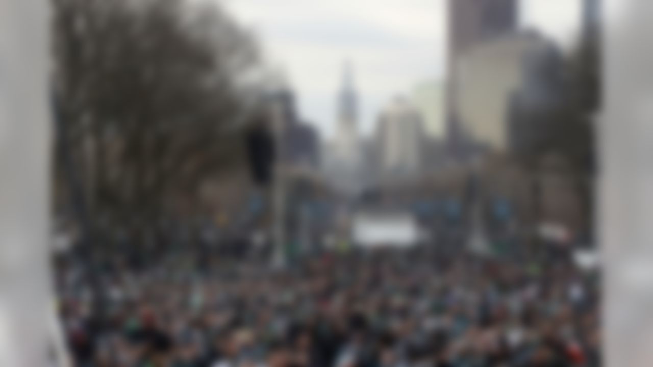 Fans line Benjamin Franklin Parkway before a Super Bowl victory parade for the Philadelphia Eagles football team, Thursday, Feb. 8, 2018, in Philadelphia. The Eagles beat the New England Patriots 41-33 in Super Bowl 52.