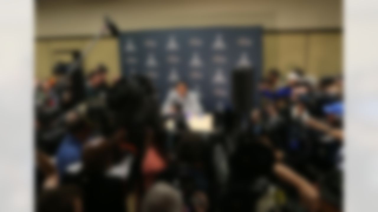 Baltimore Ravens linebacker Ray Lewis answers questions during the arrivals press conference at the Hilton New Orleans Riverside on Monday, January 28, 2013 in New Orleans, LA. The Ravens will face the San Francisco 49ers in the NFL Super Bowl XLVII football game on Feb. 3. (Ben Liebenberg/NFL)