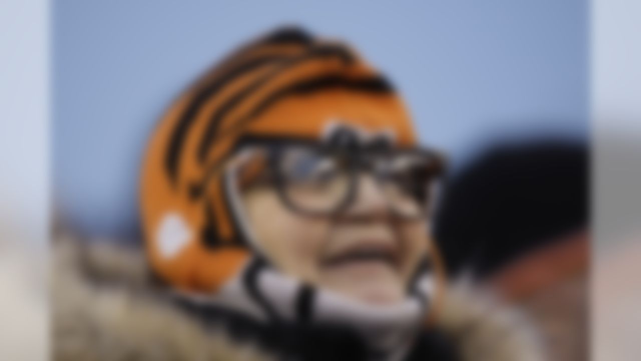 A Cincinnati Bengals fan is shown during the first half of an NFL wild-card playoff football game against the New York Jets, Saturday, Jan. 9, 2010, in Cincinnati (AP Photo/Rob Carr)