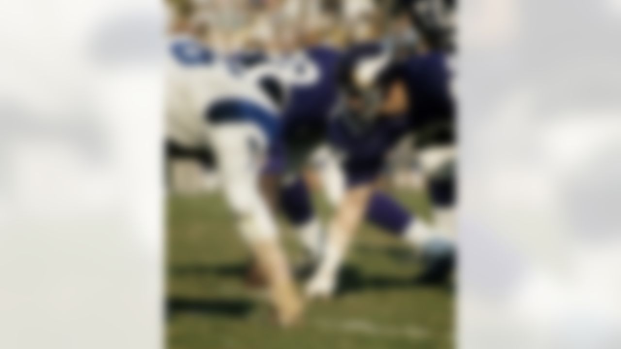 Minnesota Vikings defensive tackle Gary Larsen (77) is set to take on Rams Hall of Fame tackle Bob Brown (76) during the Vikings 20-13 victory over the Los Angeles Rams on December 7, 1969 at the Los Angeles Memorial Coliseum in Los Angeles, California. (National Football League)