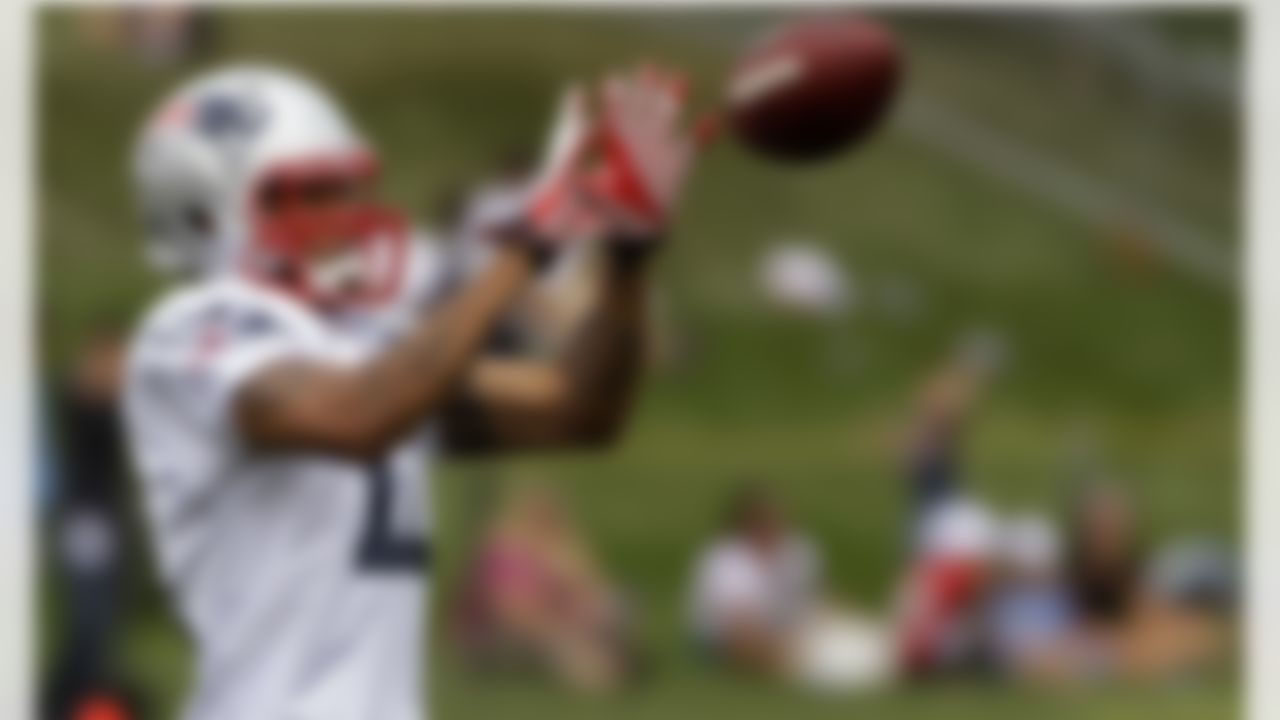 New England Patriots wide receiver Jabar Gaffeny (10) pulls in a pass during practice on the second day of training camp at the NFL football team's facility in Foxborough, Mass., Friday, July 27, 2012. (AP Photo/Stephan Savoia)