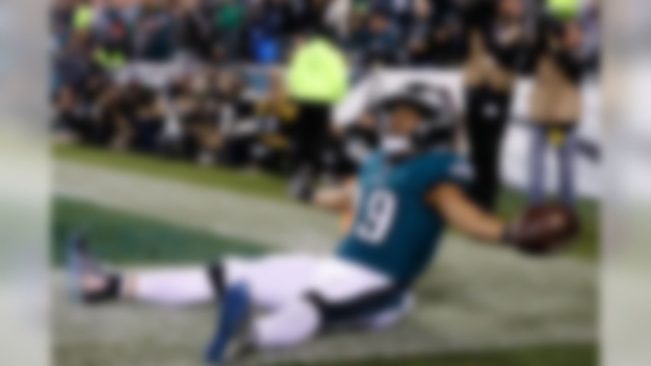 Philadelphia Eagles wide receiver Golden Tate (19) celebrates after a two-point conversion during an NFL regular season game against the Washington Redskins on Dec. 03, 2018 in Philadelphia.