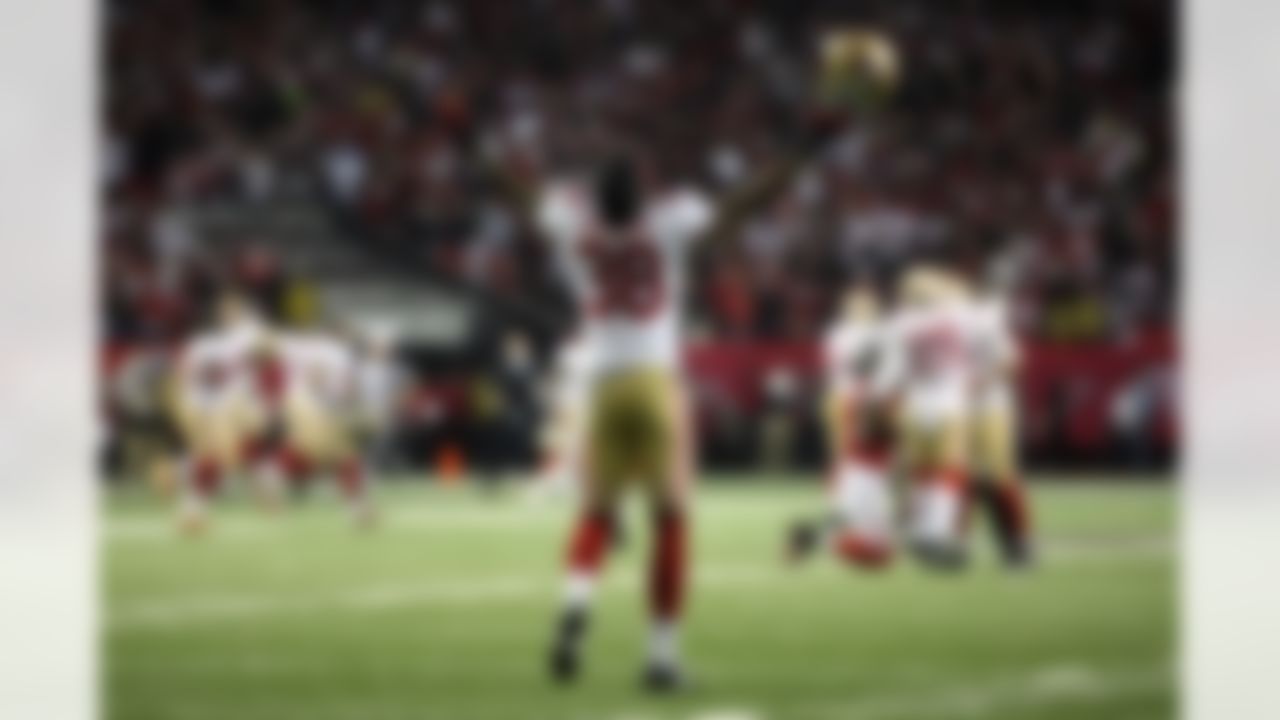 Dashon Goldson celebrates the San Francisco 49ers' win in the NFC Championship Game, which propelled the team to its sixth Super Bowl appearance in franchise history. (Perry Knotts/NFL)