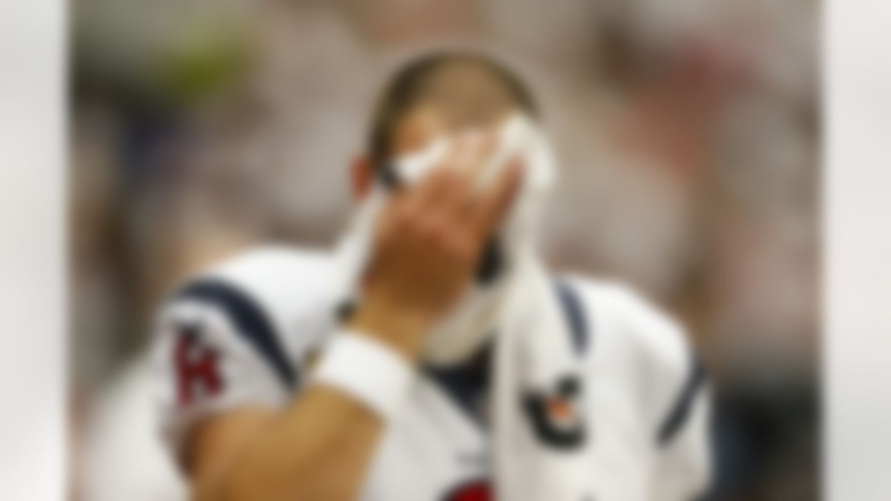 Houston Texans quarterback Matt Schaub (8) shows his frustration during an NFL football game against the Tennessee Titans at Reliant Stadium on September 15, 2013 in Houston, Texas. Houston won 30-24. (Aaron M. Sprecher/NFL)