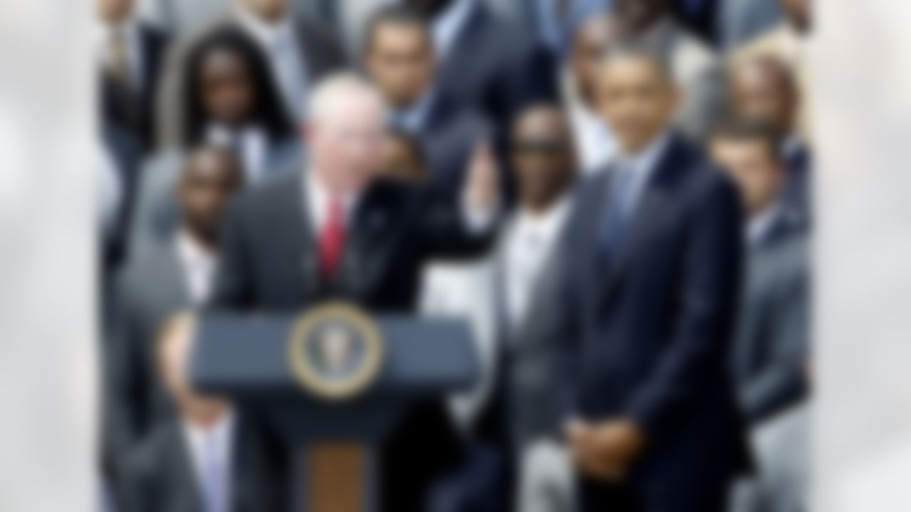 New York football Giants head coach, Tom Coughlin speaks on the South Lawn at the White House in Washington, Friday, June 8, 2012, during a ceremony where President Barack Obama honored the Super Bowl XLVI champions New York Giants . (AP Photo/Charles Dharapak)