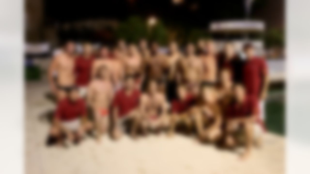 Dhani Jones poses with his teammates on Gusar Mlini, or "the Pirates of Mlini Beach," a Croatian water polo team. (Special to NFL.com)