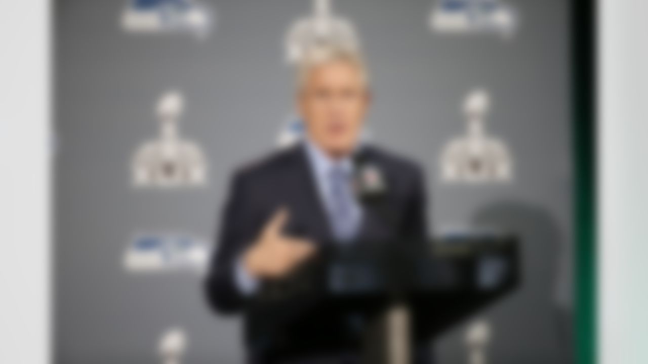 Seattle Seahawks coach Pete Carroll during a press conference for Super Bowl XLIX at the Arizona Grand Resort on Sunday, January 25, 2015 in Phoenix, AZ. (Ben Liebenberg/NFL)