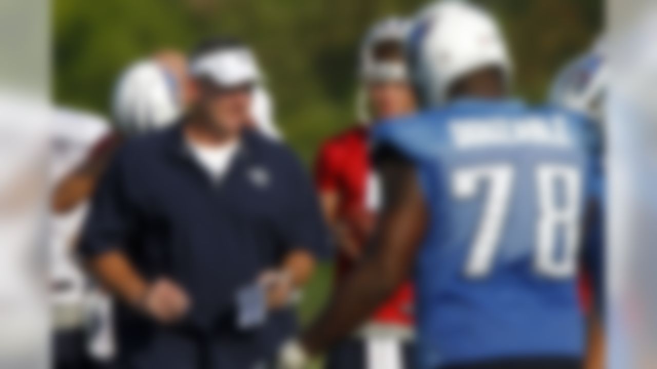 Tennessee Titans head coach Mike Munchak during NFL football camp at Titans' headquarters Saturday, July 28, 2012 Nashville, Tenn. (AP Photo/Wade Payne)