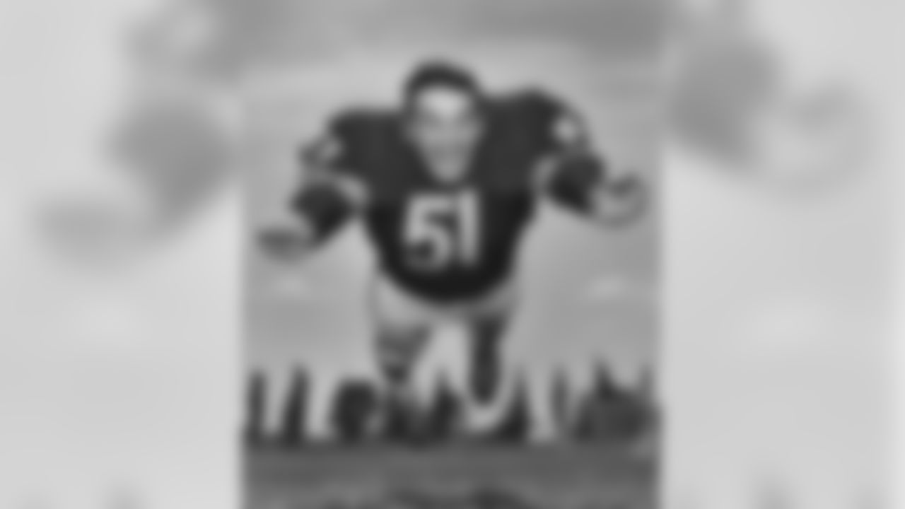 Chicago Bears Hall of Fame linebacker Dick Butkus (51) poses for a photo during training camp at St. Joseph's College in the 1960s. (Pro Football Hall of Fame)