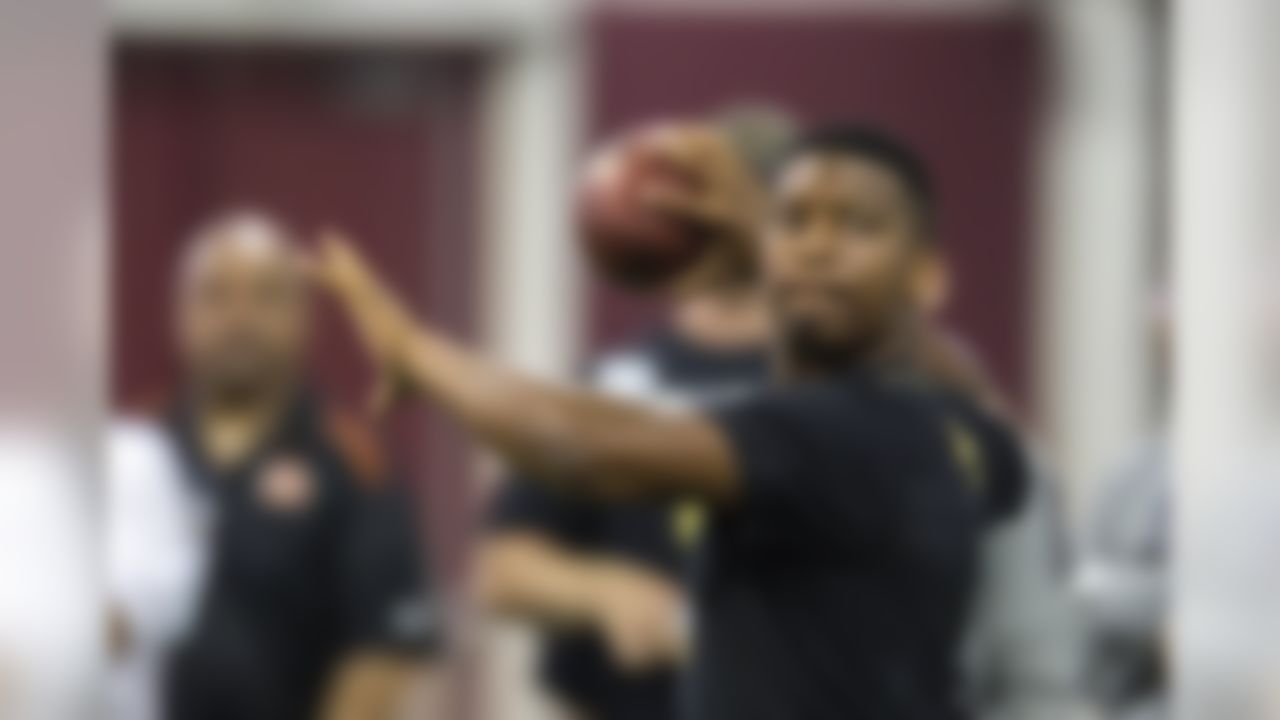 Jameis Winston passes during Florida State football pro day in Tallahassee, Fla., Tuesday, March 31, 2015.  (AP Photo/Mark Wallheiser)