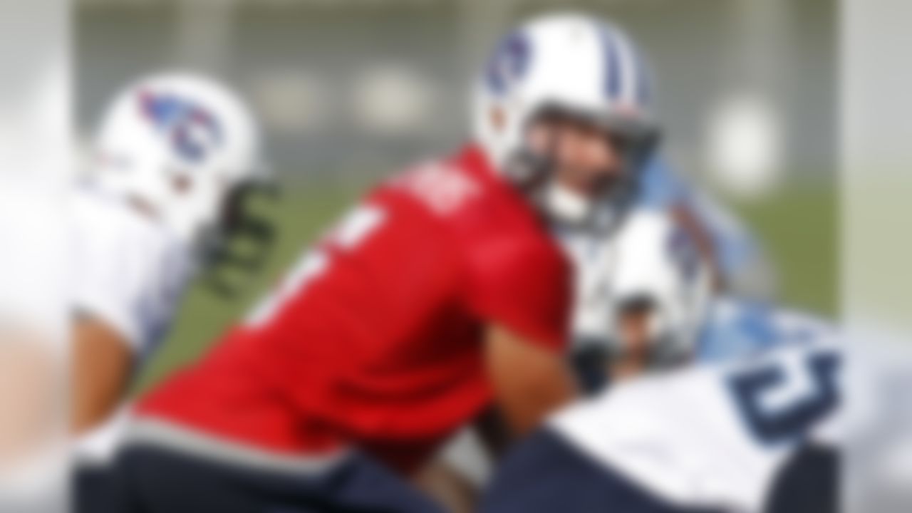 Tennessee Titans quarterback Nick Stephens calls a play during NFL football camp at Titans' headquarters Saturday, July 28, 2012 Nashville, Tenn. (AP Photo/Wade Payne)