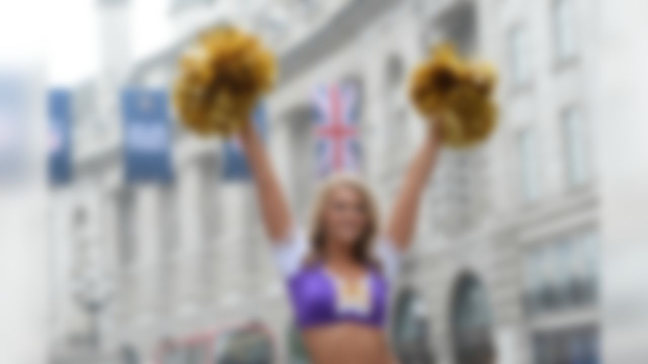 A Minnesota Vikings cheerleader poses for a photograph during a photo shoot on Regent Street in London. (Dave Shopland/NFL)