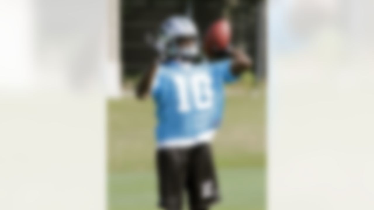 Carolina Panthers' draft pick, Armanti Edwards (10) from Appalachian State, throws a pass during rookie football minicamp on Saturday, May 1, 2010 in Charlotte, N.C. (AP Photo/Rick Havner)