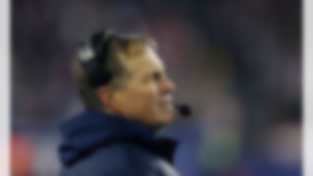 New England Patriots head coach Bill Belichick coaches during an NFL football game against the Pittsburgh Steelers at Gillette Stadium on Sunday November 3, 2013 in Foxborough, Massachusetts. New England won 55-31. (AP Photo/Aaron M. Sprecher)
