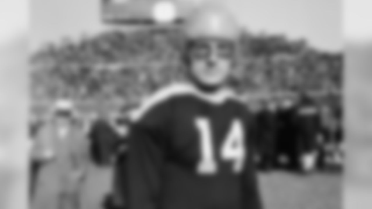 This undated file photo shows Green Bay Packers football player Don Hutson. The original wacky wideout was Don Hutson, by far the best receiver of the NFL's Paleozoic Era. His 488 receptions in an 11-season career that ended in 1945 were 200 more than anyone else in that era and he invented routes that are still used today, including the out-and-up. But he wasn't your conventional football player. (AP Photo/Robert Walsh)