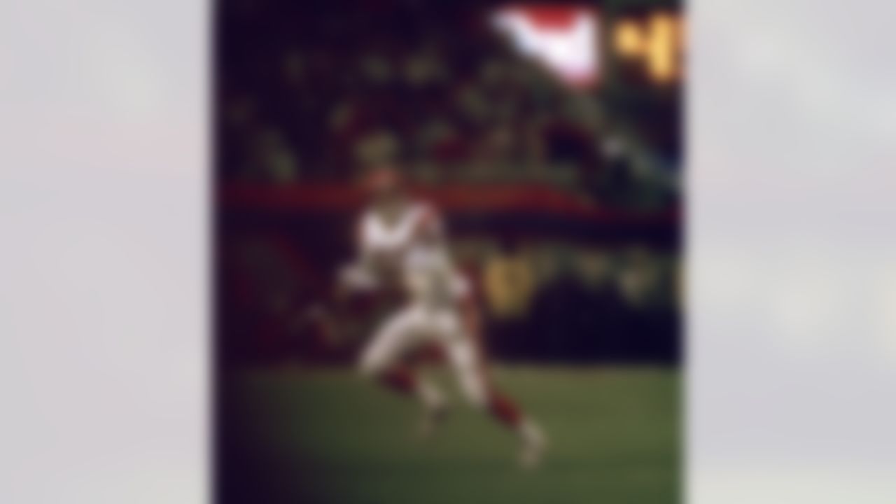 Cincinnati Bengals wide receiver Cris Collinsworth (80) focuses on the football during the Bengals 20-16 loss to the San Francisco 49ers in Super Bowl XXIII on January 22, 1989 at Joe Robbie Stadium in Miami, Florida. (National Football League)