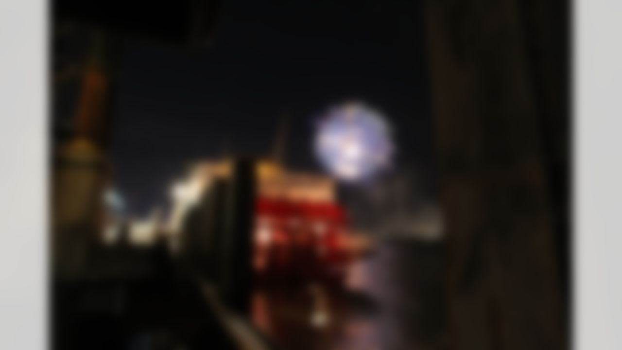 A general view of New Orleans as fireworks go off over the Mississippi River on Thursday, January 31, 2013. (Perry Knotts/NFL)