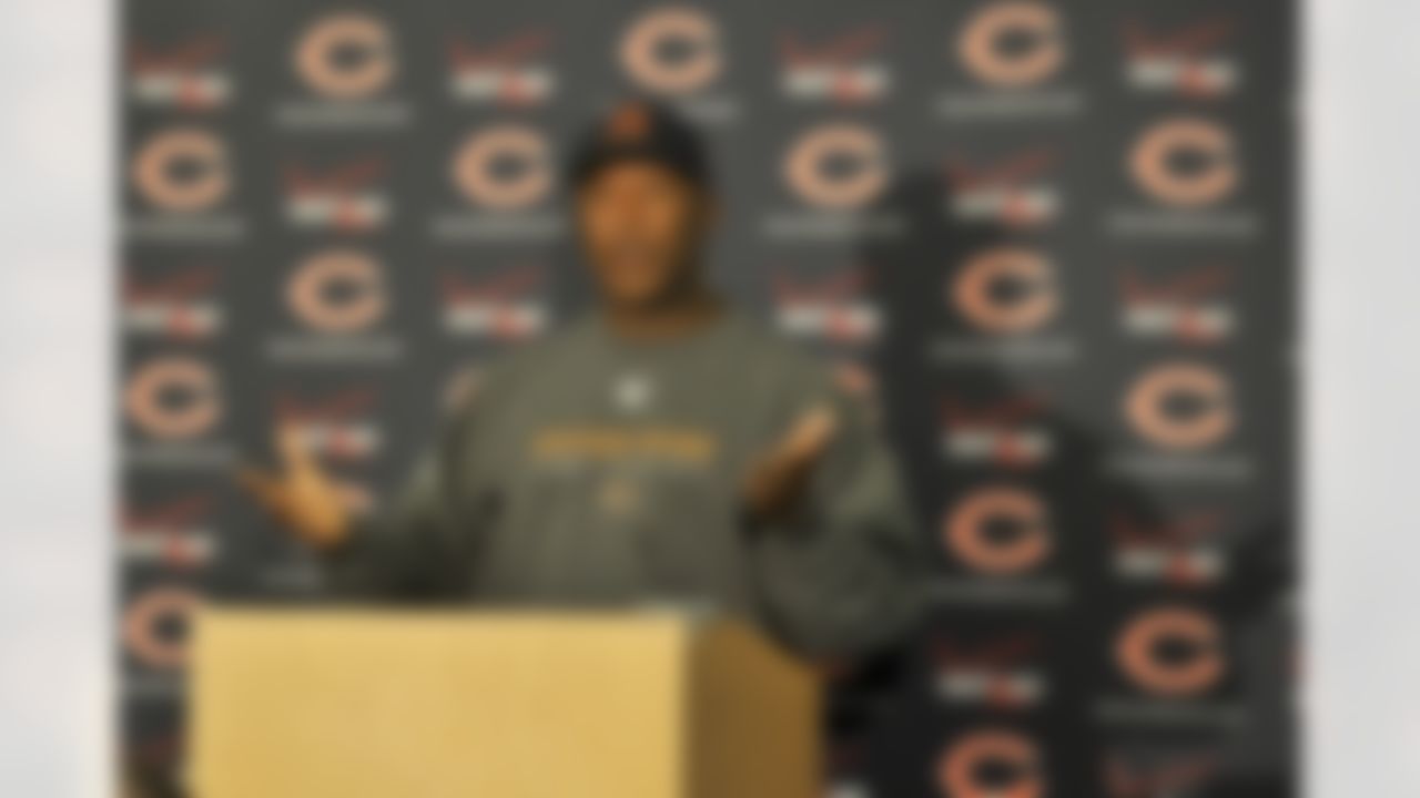 Chicago Bears head coach Lovie Smith speaks to the media after practice at The Oval Cricket Ground in London, England on October 21, 2011. (Sean Ryan/NFL)